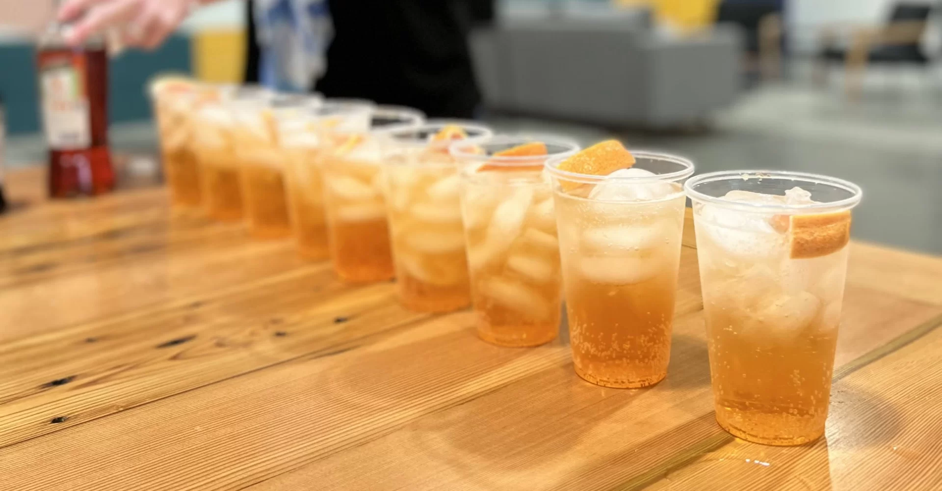 line of drinks on a table